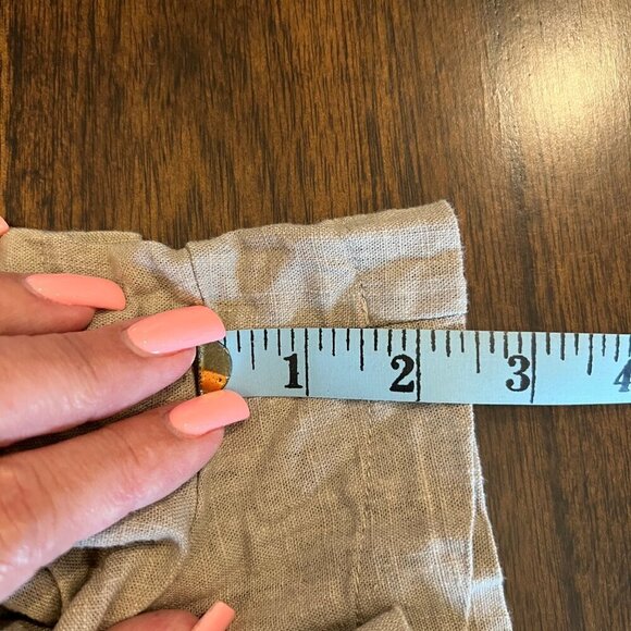 White Birch Taupe Linen Blend Romper with ruffled sleeve, Size Large - Picture 8 of 10